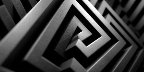 Close-up view of a modern maze design, featuring intricate geometric shapes and shadows.