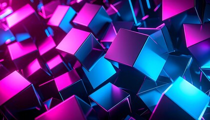 Abstract 3D cubes in vibrant neon colors
