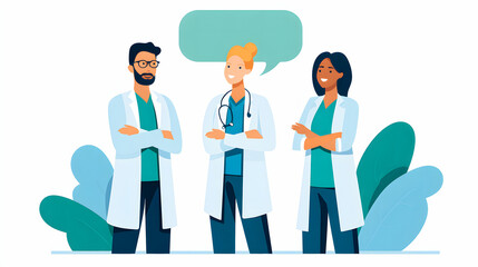 Medical Team Communication with Speech Bubbles – Vector Illustration