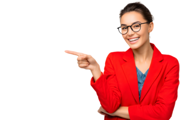 Woman Pointing Finger at Empty Space – Studio Shot