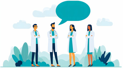 Medical Team Communication with Speech Bubbles – Vector Illustration