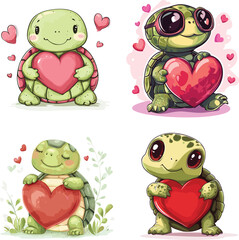 The girly Turtle is hugging the heart love vector style on white background 