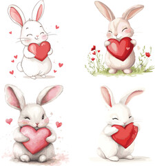 The girly Rabbit is hugging the heart love vector style on white background