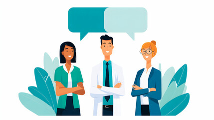 Medical Team Communication with Speech Bubbles – Vector Illustration