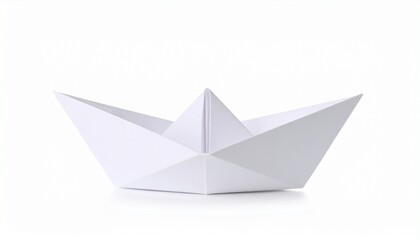 A white paper boat, delicately folded and resting on a neutral surface&mdash;symbolizing childhood imagination, transient journeys, and the poetic fragility of dreams set afloat
