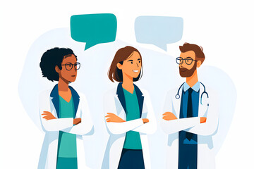 Medical Team Communication with Speech Bubbles – Vector Illustration