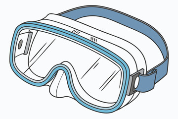 Cartoon Illustration of a Diving Mask with Blue Trim and Clear Lenses for Swimming