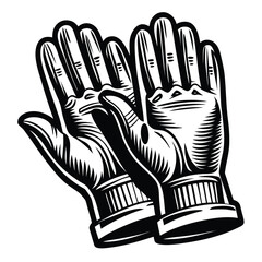 Monochrome Illustration of Two Raised Hands with Detailed Shading and Bold Outlines