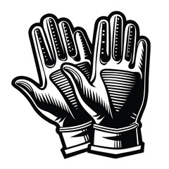 Vintage Style Illustration of Baseball or Batting Gloves with Bold Outlines and Shading