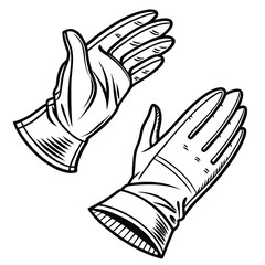 Elegant Pair of Gloves Vintage Fashion Accessory Black and White Line Art Illustration