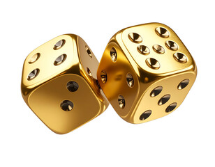 Luxurious Floating Gold Dice in Mid-Air – Transparent Background Premium Casino Element