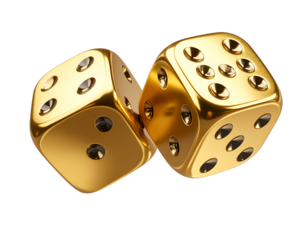 Luxurious Floating Gold Dice in Mid-Air – Transparent Background Premium Casino Element