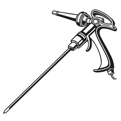 Detailed Black and White Illustration of an Injection Gun