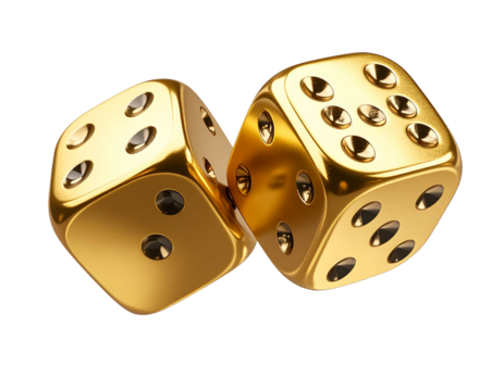 Luxurious Floating Gold Dice in Mid-Air – Transparent Background Premium Casino Element - Powered by Adobe