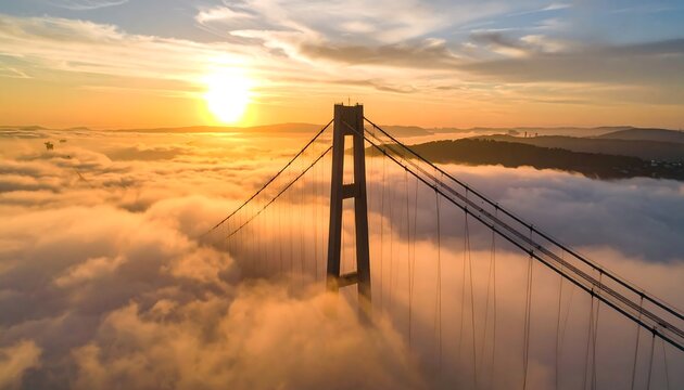 Sunrise over a bridge in a sea of clouds