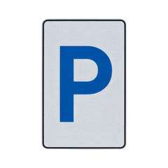 A vibrant blue parking sign provides guidance, indicating parking availability on a white surface, clear and easy to read, transparent background