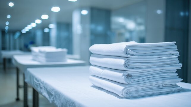 High-quality photo of professional laundry service provides clean white linens for institutions and industries.