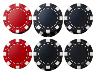 Top-Down View of Mixed Poker Chip Stacks – Red and Black Color Scheme – Transparent PNG