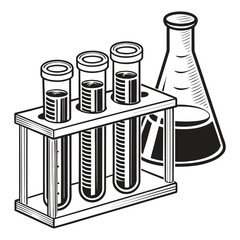 Laboratory Glassware Illustration of Test Tubes in Rack and Erlenmeyer Flask