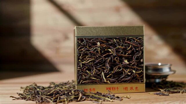 Close-up of tea and tea cans in box Close-up display of tea gift box