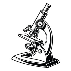 Detailed Black and White Illustration of a Classic Microscope for Science and Education