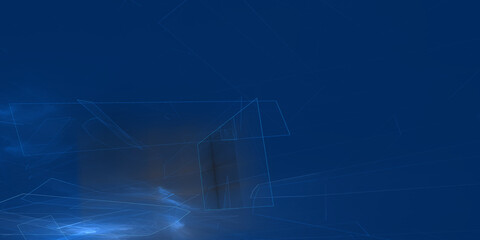 Magie der Geometrie – transparente 3D-Blöcke als Symbol für Entwicklung, Struktur und visionäre Konzepte in Design und Technologie, Forschung, Wissenschaft, Architektur, blau