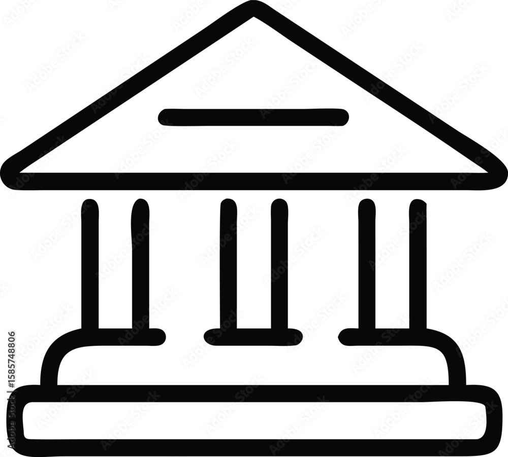 Poster minimal outline building icon with roof and columns for classic style concept