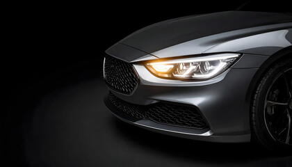 Grey Luxury Car Headlights at Night