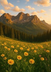 Fototapeta premium Majestic mountains with blooming flowers