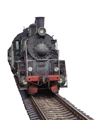 old steam locomotive on rails isolated