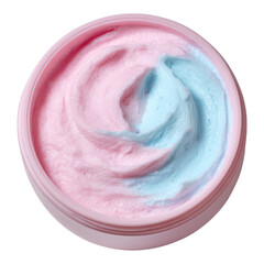 Swirled Creamy Pink and Blue Moisturizer in a Round Container