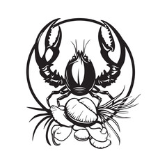 Vector illustration of a logo design for a seafood restaurant with modern and attractive shrimps and shellfish isolated on a white background.