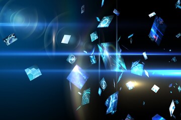 Floating digital screens in blue