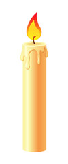 Vector illustration of burning candle. Clipart for Christmas, Birthday or Halloween