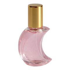Elegant Pink Perfume Bottle with Gold Cap and Glittering Liquid