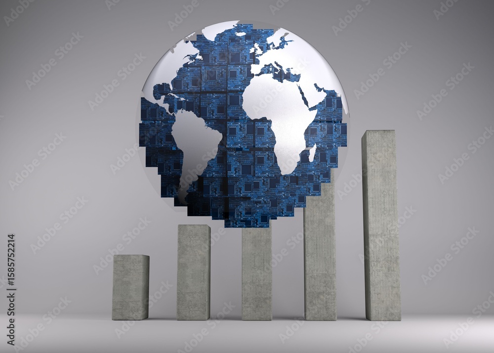 Aufkleber digital globe in front of statistic