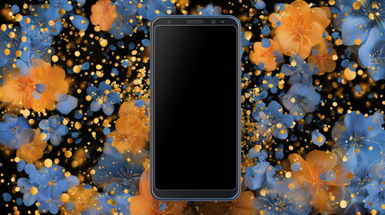mobile phone on blue background