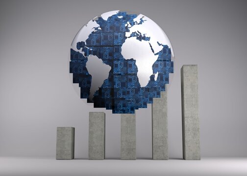 Naklejki Digital globe in front of statistic