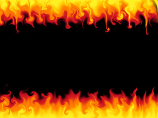  burning fire orange flame frame on black background