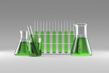 Laboratory flask with chemical solutions