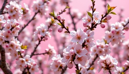 Obraz premium Blooming Cherry Blossom Trees Soft Pink Background