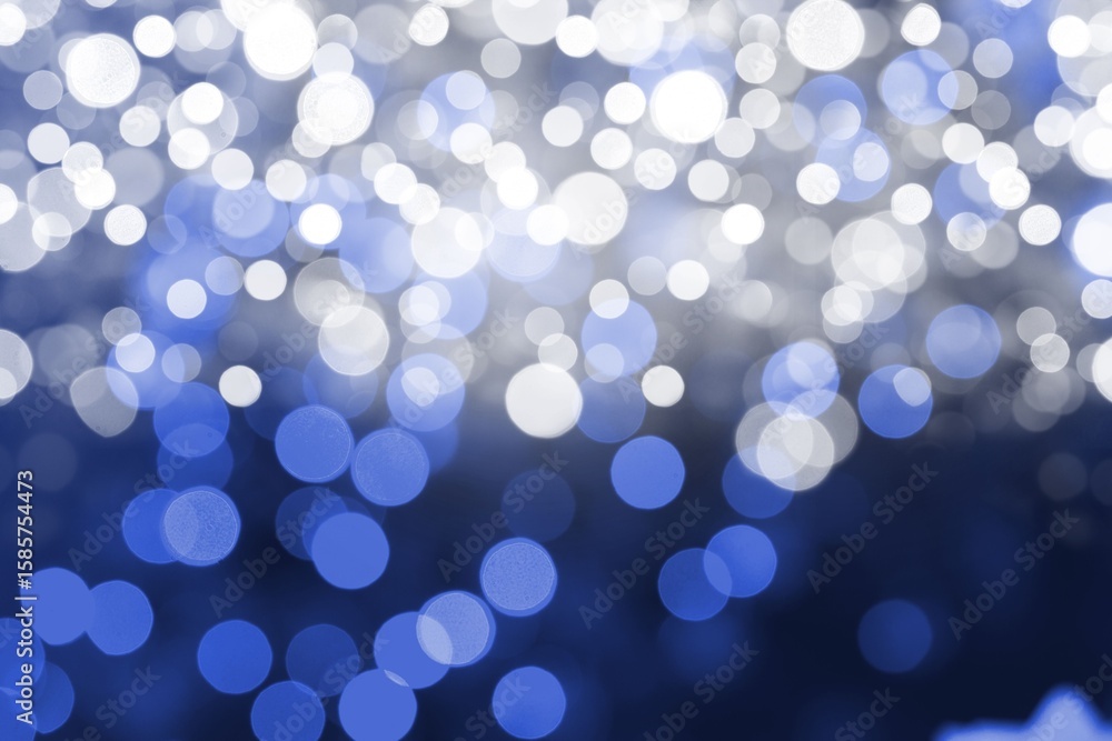 Poster flat design pattern is showing overlapping white and blue bokeh light circles glowing across frame