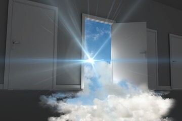 Digital composite of sunlight and clouds coming inside room
