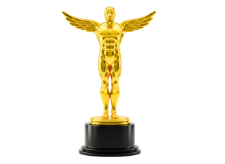 Golden oscar award statue symbolizing achievement and success isolated on transparent background