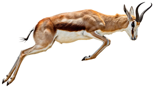 a majestic springbok, Antidorcas marsupialis, jumping gracefully