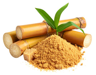  Powdered Jaggery with Sugarcane Stick Rounds and Leaf Accent &ndash; Transparent Background PNG (2)