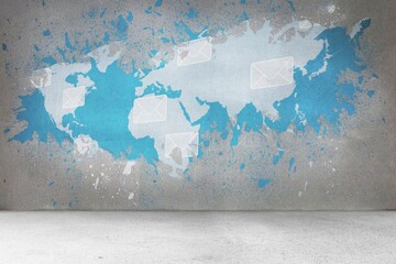 Splash on wall revealing international email concept
