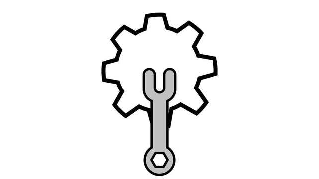 Animation of a rotating gear with a screwdriver going up and down. Concept of repair and maintenance.