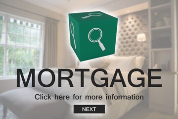 Digital composite image of bedroom and mortgage text
