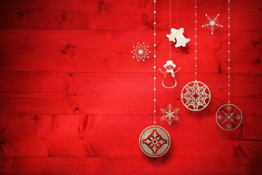 Fototapeta Christmas decorations over wood